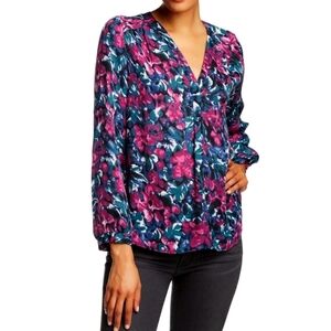 Joie Anitha Jade-Freesia Floral Printed Matte Silk Blouse,  Large